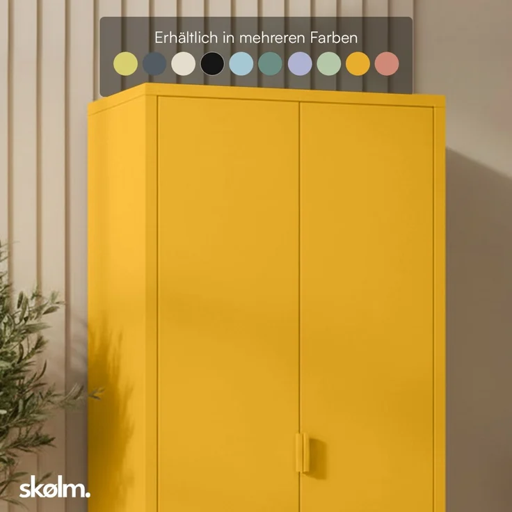 skølm 'Ituri' Kleiderschrank, Metall, 170x45x80 cm, senfgelb, Garderobe mit 4 Fächern und 2 Kleiderstangen – Bild 8