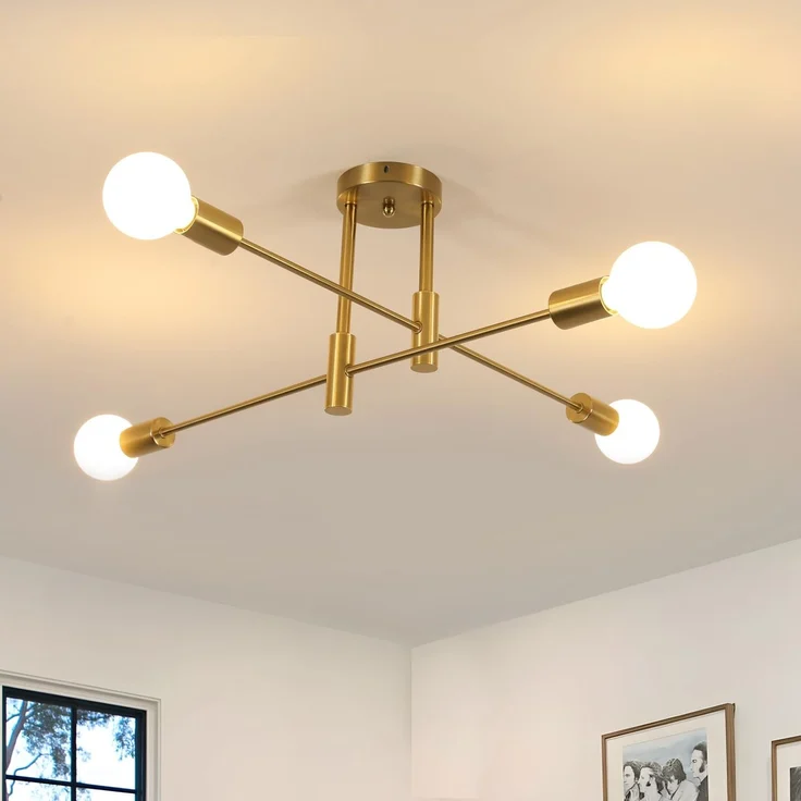 Goeco Vintage Deckenleuchte Kronleuchter E27 Fassung Max. 60W Industrielle 4 Fimmig Gold Deckenlampe Durchmesser 71 cm, Deckenlampen für Wohnzimmer Schlafzimmer Esszimmer, Glühbirnen Nicht Inbegriffen – Bild 1