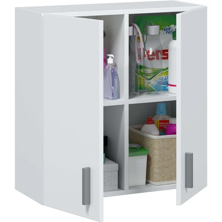 Habitdesign, Hängeschrank – kompakter Mehrzweckschrank in Mattweiß mit 2 Türen und Regalfächern, ideal für Bad, Küche oder Waschküche, Maße: 59 x 60 x 26,5 cm (B x H x T) – Bild 5