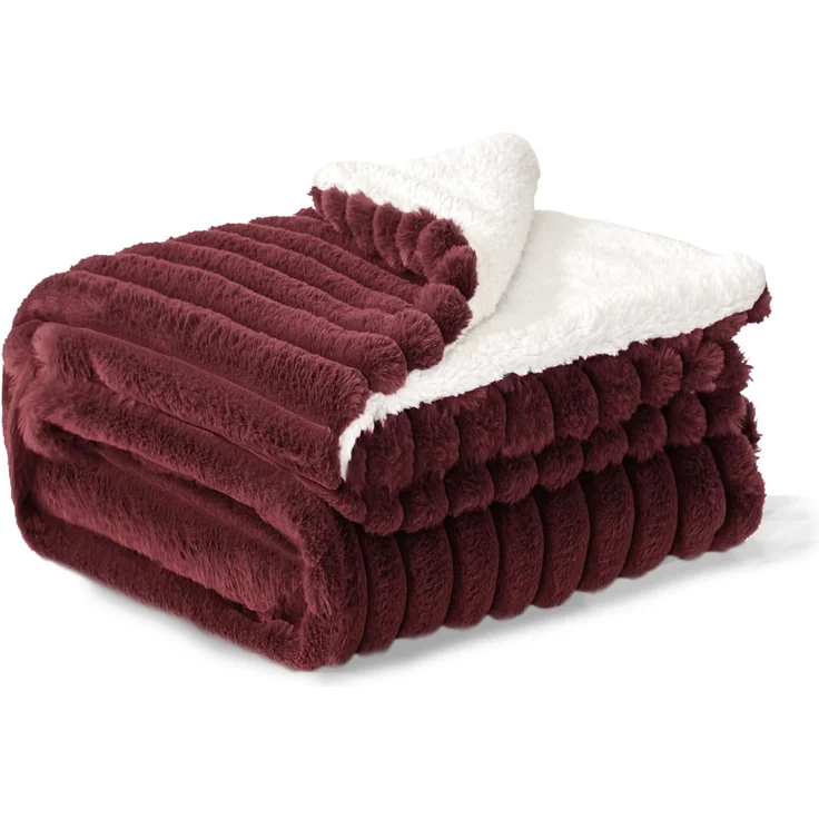 BEDELITE Kuscheldecke Flauschig Decke Klein - Dicke Sherpa Decken Rot 125x150 für Sofa, warme Cord Kuscheldecken Burgunderrot weiche Fleecedecke Wohndecke als Sofaüberwurf für Wohnzimmer – Bild 1