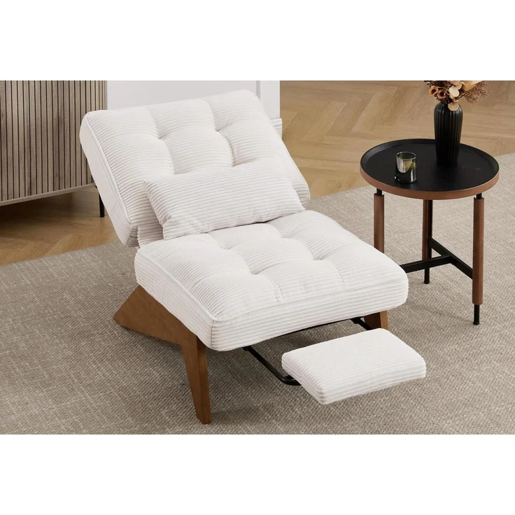 LVHOM Relaxsessel verstellbarer Loungesessel mit Fußstütze & Lendenkissen, Holzrahmen (Atmungsaktive Cord-Stoff, verstellbare Rückenlehne, integrierte ausziehbare Fußstütze, Seitentaschen. Inklusive farbig abgestimmtem abnehmbarem Lendenkissen, bis 220... – Bild 1