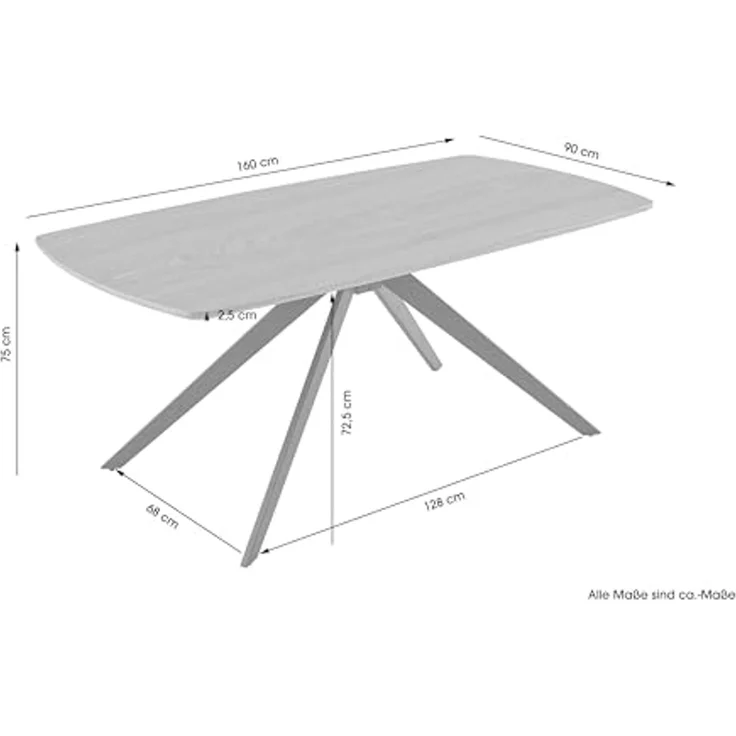 byLIVING Esstisch Jason/Tischplatte in Eiche Natur, Spinnenfußgestell in schwarz/Echtholzfurnier & abgerundete Kanten/Esszimmertisch/Küchentisch/Maße: 160 x 90, H 75 cm – Bild 3