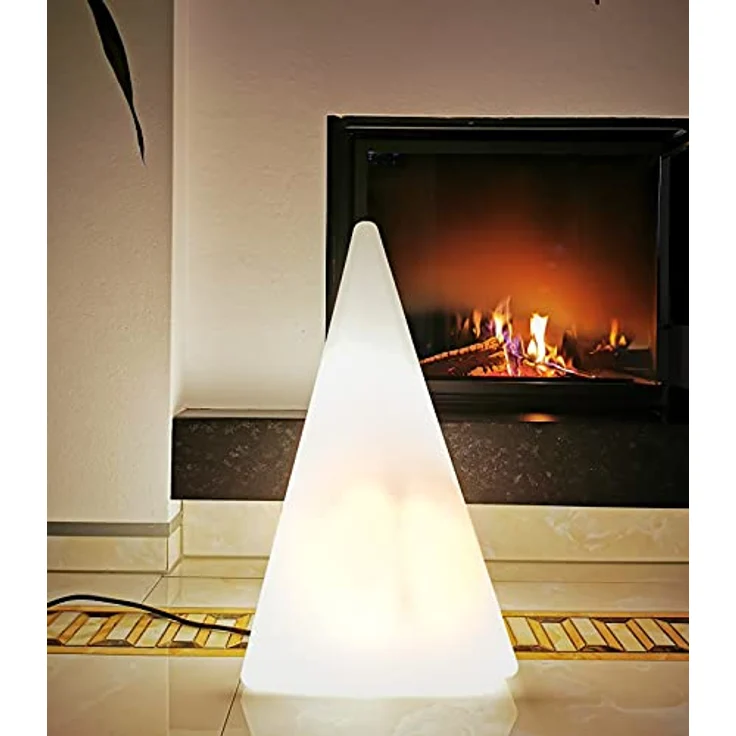 TRANGO LED Gartenleuchte, 7231-60L IP65 LED Gartenlampe, Außenlampe, Leucht-Figur *PYRAMIDE* 60cm weiß inkl. ca. 5 Meter Zuleitungskabel inkl. LED Leuchtmittel, Wegbeleuchtung, Außenleuchte, Gartenstrahler – Bild 5