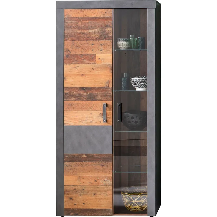 Vitrine Indy in Old Used Wood und Matera grau 87 cm