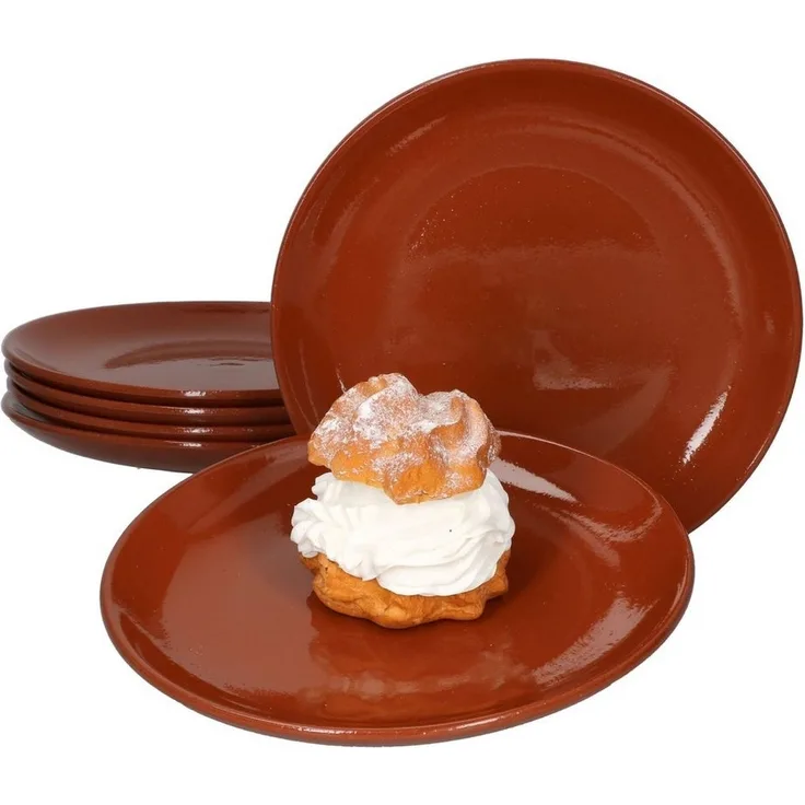 6er Set Ton-Kuchenteller Ø 23 cm Mediterran 6 Personen Mittelalter Dessert-Salat