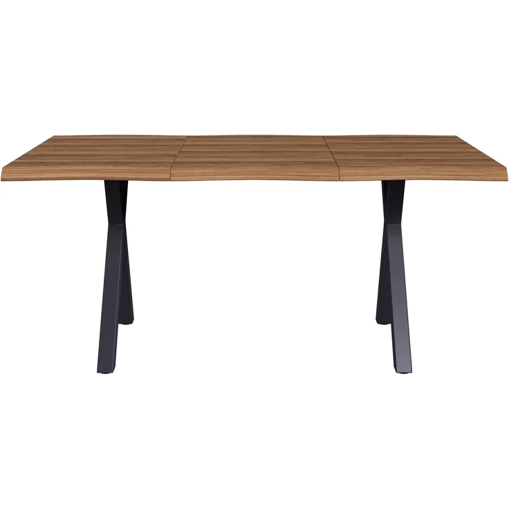 Merax Esstisch 160*78*75cm, geeignet für 4-6 Personen, Wellenförmiges Tischplattendesign, verdickte Tischplatte, X-förmige Eisenbeine, Walnussholzfarbe – Bild 9
