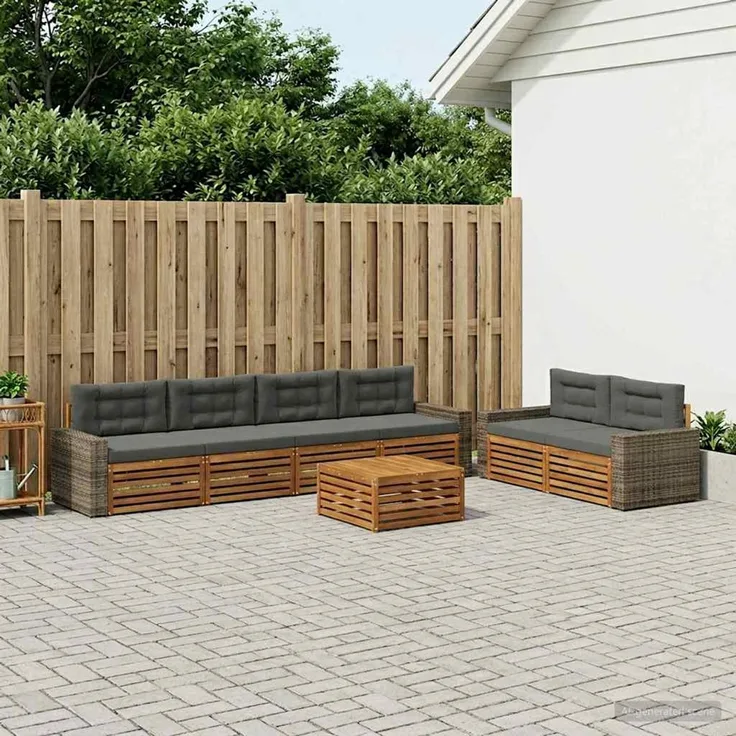 vidaXL Outdoor-Sofagarnitur 7 stk. 6-Sitzer Natur und Anthrazit 3383070