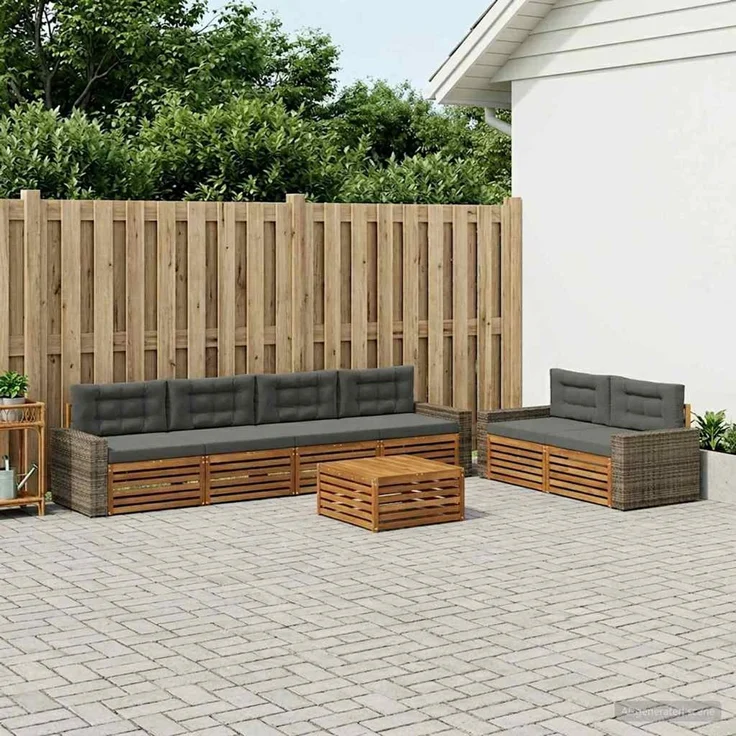 vidaXL Outdoor-Sofagarnitur 7 stk. 6-Sitzer Natur und Anthrazit 3383070 – Bild 1