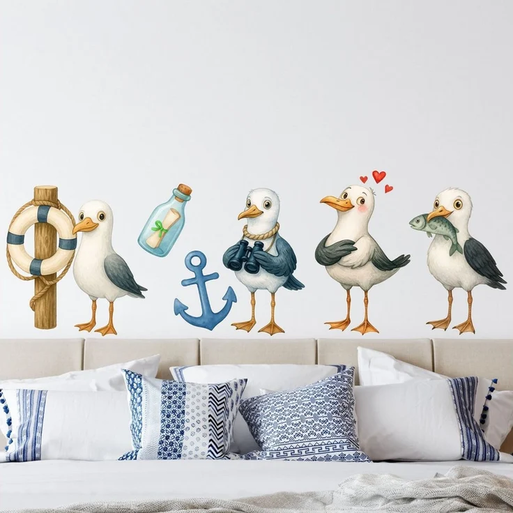 Sunnywall Wandtattoo Aufkleber Maritim Möwen - maritime Wanddeko für Kinderzimmer, selbstklebend, konturgeschnitten, rückstandslos entfernbar – Bild 1