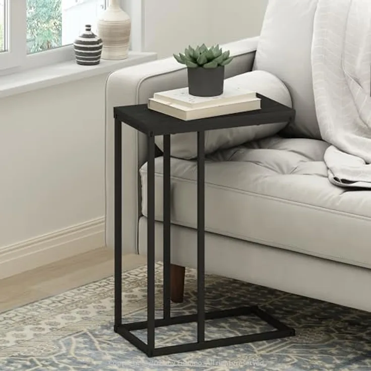 Furinno C-FÖRMIGER Beistelltisch, Metallrahmen-Endtisch, Nachttisch, Nachttisch am Bett, für Wohnzimmer, Schlafzimmer, Americano
