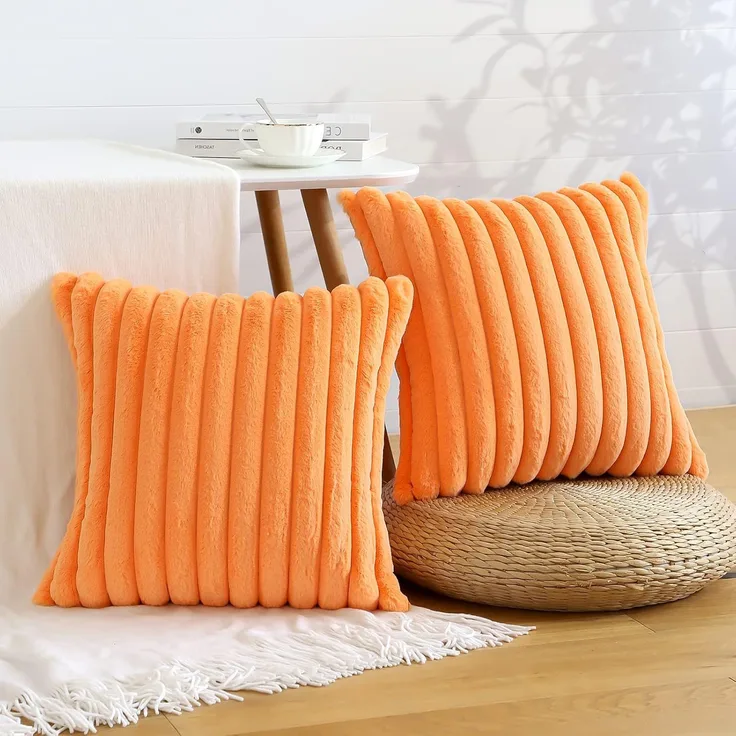 Kissenbezüge 2er Set Flauschig Plüsch Deko Dekokissen Sofakissen Zierkissenbezüge 45*45cm Sofakissen Couchkissen Bezug Sofa Schlafzimmer Reißverschluss,orange