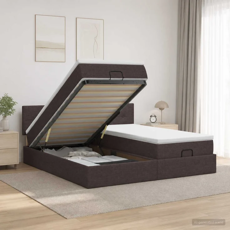 vidaXL Ottoman-Bett mit Matratze und LED Dunkelbraun 200 x 200 cm 3457283 – Bild 1