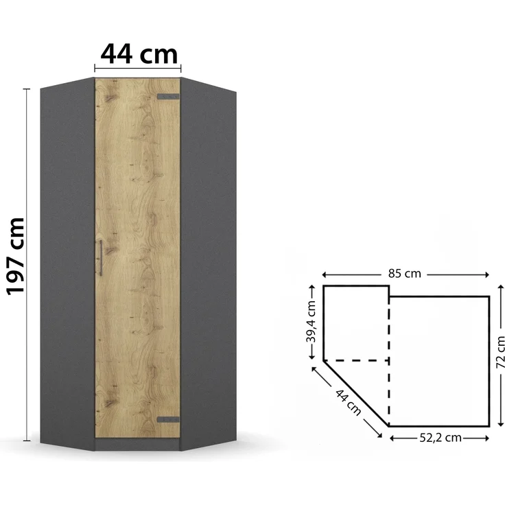 Eckkleiderschrank >Butte< in Eiche Artisan Dekor / grau - 85x197x72 (BxHxT) – Bild 4