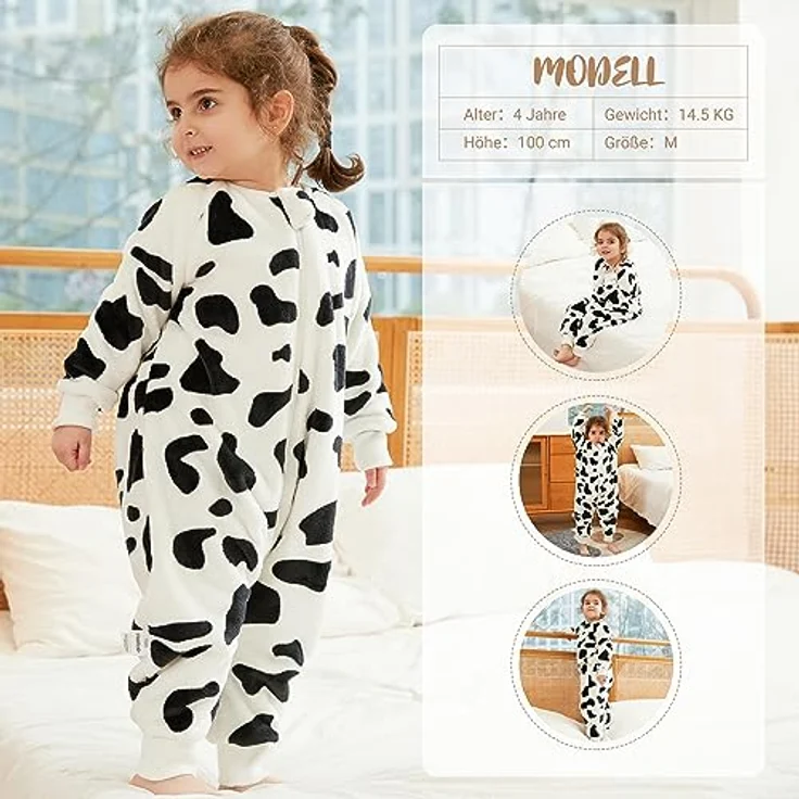 XQ&XG Baby Schlafsack mit Füßen 2.0 Tog,Kinderschlafsack mit langen Ärmeln,Schlafsack Kinder mit Beinen für mädchen und Junge,Kuh,130 – Bild 8