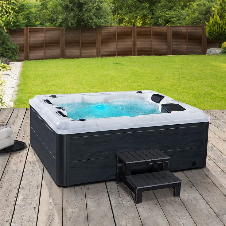 Artsauna Outdoor Whirlpool Oasis mit Treppe - Spa mit Massagedüsen, LED-Beleuchtung, 2 Filter, Abdeckung, Pumpe - Whirlpool winterfest & beheizbar