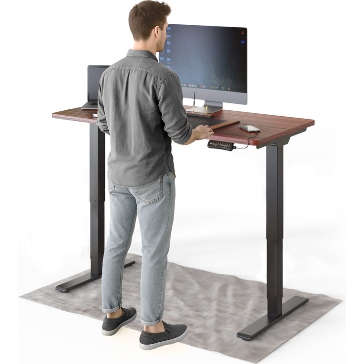 DESKSPACE PRO Plus Elektrisch höhenverstellbarer Schreibtisch, 120x60 cm Stehpult mit Memory-Funktion, Mahagoni Tischplatte, Schwarzes Gestell