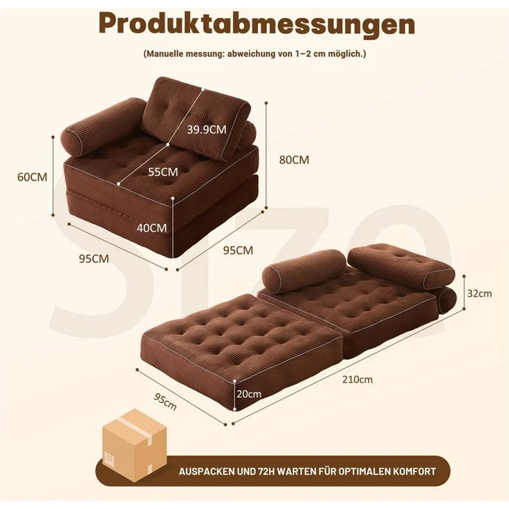 LITBIRD Schlafsofa faltbar, 4-in-1 Multifunktionssofa, Sitzsack-Sofa, Relaxsessel, 1 Teile, Spielsofa & Gästebett für kleine Räume – Bild 2