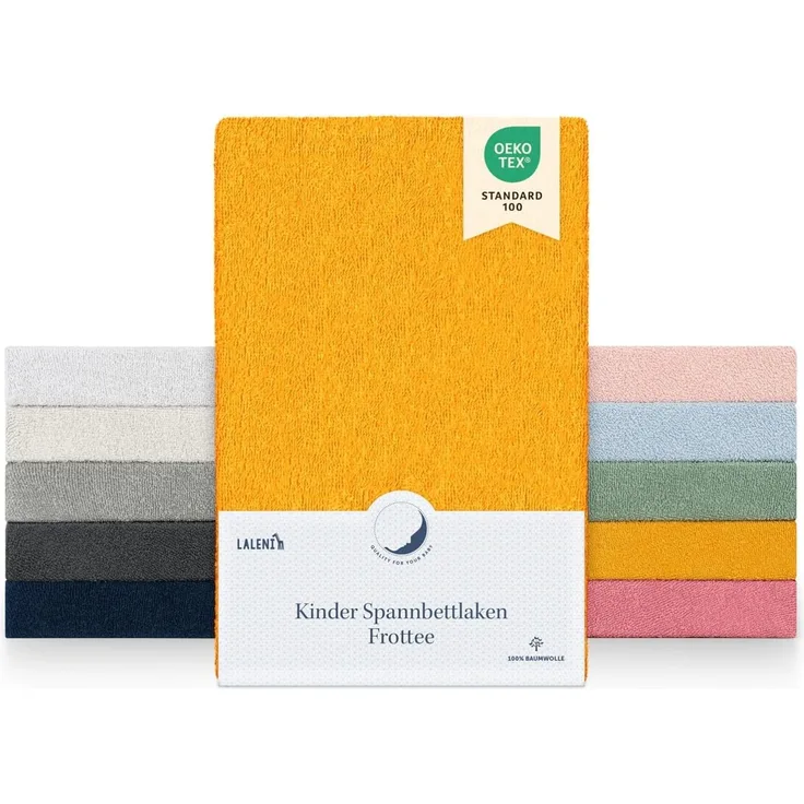 Laleni Frottee Spannbettlaken 38x77 cm Oeko-TEX Zertifizierter Stubenwagen Bezug, Faltenfreie Spannbetttücher für Kinderbett, Babybett und Moses Körbchen, Spicy Mustard - Gelb