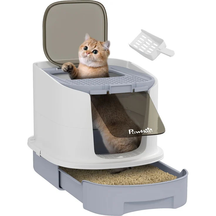 PawHut Katzenklo, Kunststoff, Grau, 40,5L x 52,5B x 42,5H cm – Bild 1