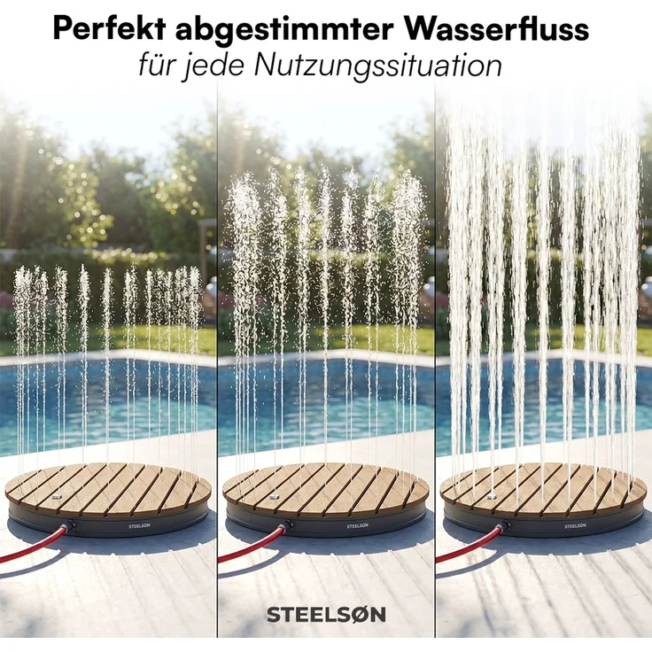 STEELSØN 'Samaya' Bodendusche rund, Gartendusche braun/grau, Campingdusche wetterfest, Saunadusche, Fontänenhöhe bis zu 4m, inkl. Fußrad – Bild 4