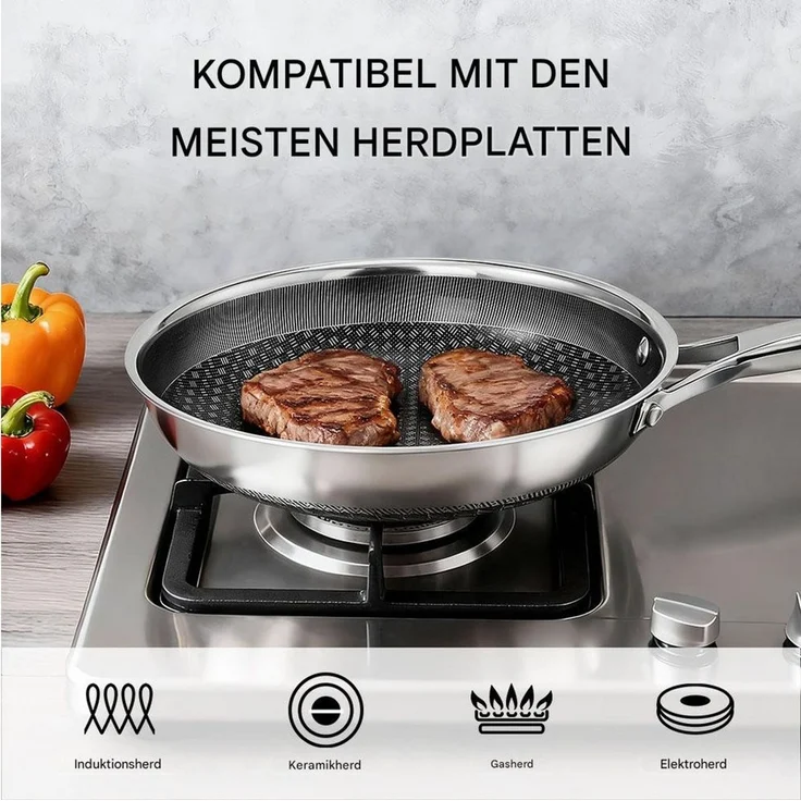 LALAHO Topf-Set 7-Teiliges Edelstahl-Kochgeschirr-Set, (Edelstahl-Kochgeschirr-Set), Es ist aus Edelstahl gefertigt und spülmaschinenfest. – Bild 3