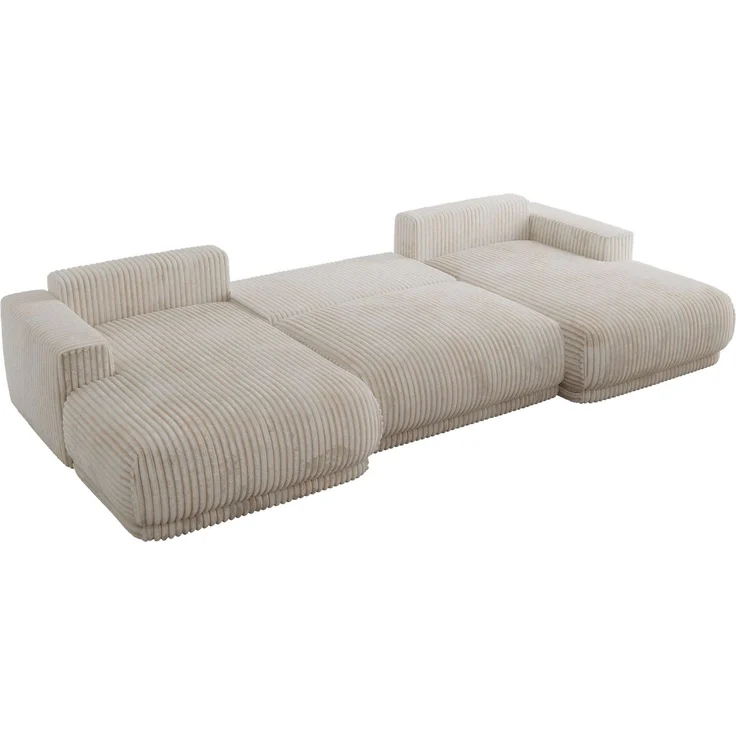 XXL Wohnlandschaft RINA U-Form 360 cm breit, Sofa mit Schlaffunktion & DL-Mechanismus, Wellenfederung, modern freistehend - Beige Cord – Bild 5