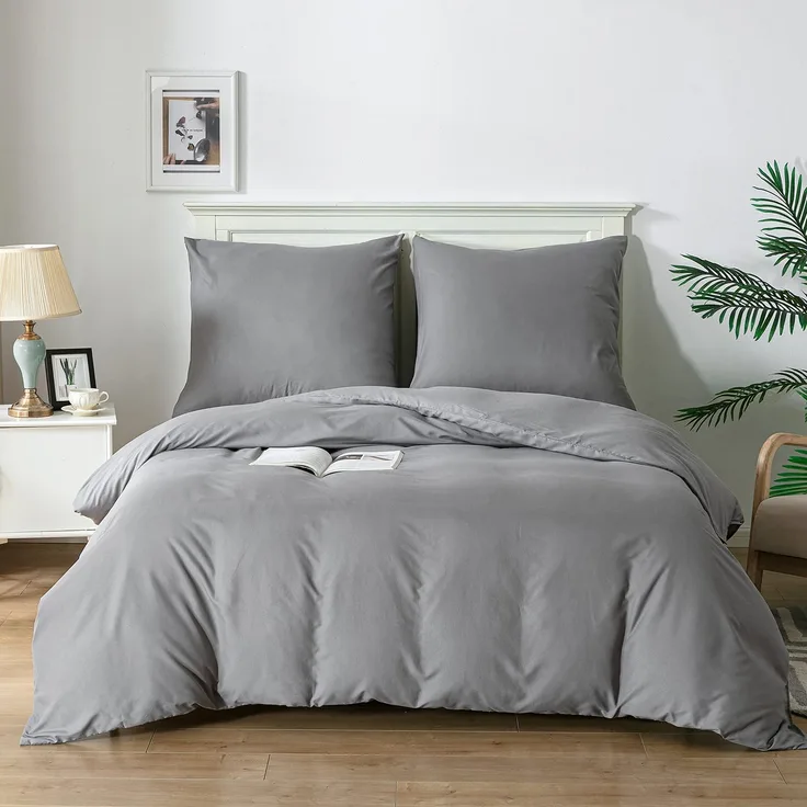 Good Nite Bettwäsche 240x220 3 teilig Grau Bettwäsche-Sets Mikrofaser Bettbezug 240x220 cm + 2 Kissenbezug 80x80 cm Atmungsaktiv Weich