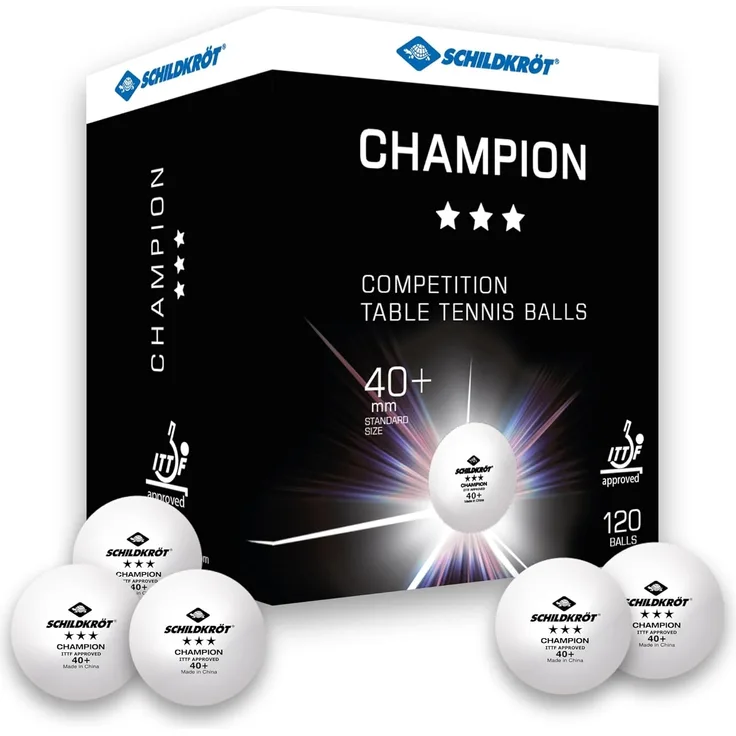 Tischtennisball 3-Stern Champion ITTF, Poly 40+ Qualität, 120 Stk, Weiß