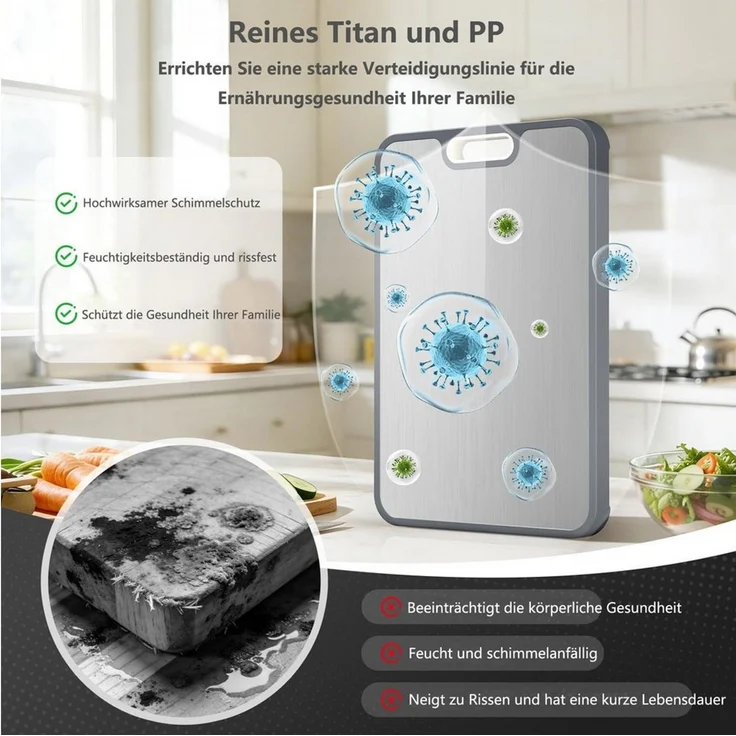 Agger Schneidebrett Edelstahl/Reintitan-Schneidebrett für die Küche – 2-in-1-Schneidebrett, Reintitan, beidseitig nutzbar, Messerschonend, pflegeleicht, großformatig – Bild 3