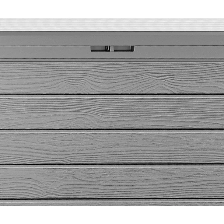 Deuba® XXL Auflagenbox 280L Wetterfest UV-beständig Deckel Abschliessbar Garten Balkon 120 x 46 x 57 cm Gartentruhe Gartenbox Truhe Holz Optik Grau – Bild 3