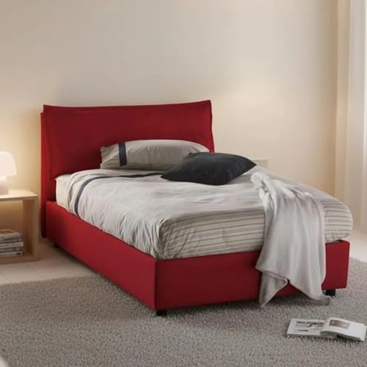 Talamo Italia - Gloria Doppelbett, Bettkasten mit Stoffbezug, 100 % Made in Italy, Öffnung vorne, geeignet für Matratzen 120x190 cm, Rot