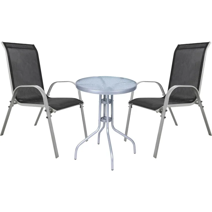 Bistro Sitzgarnitur Bistrogarnitur 3-teilig Silbergrau/Schwarz