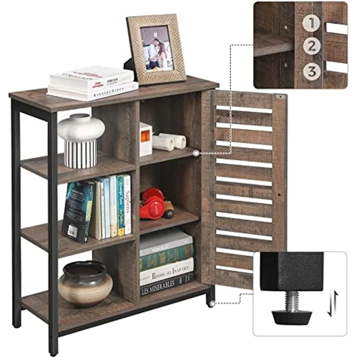 Vasagle Kommode Schrank, Küchenschrank, Sideboard mit 3 Ablagen und Schrank, Badezimmerschrank im Industrie-Design, Flurregal, Wohnzimmer, Schlafzimmer, Flur, Küche, 70 x 30 x 81 cm, Vintage von Songmics LSC74BX – Bild 5