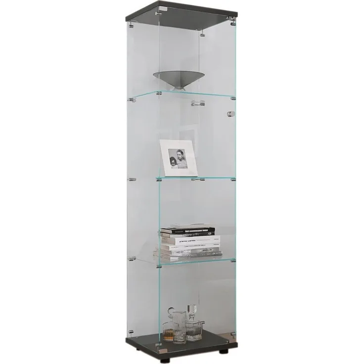 FUROKOY Glasvitrine Standvitrine, Modern Glas Vitrinenschrank (4 Lagen Glasvitrine mit 1 Glastür, Sammlervitrine, für Sammlerstücke Bücher Wein)