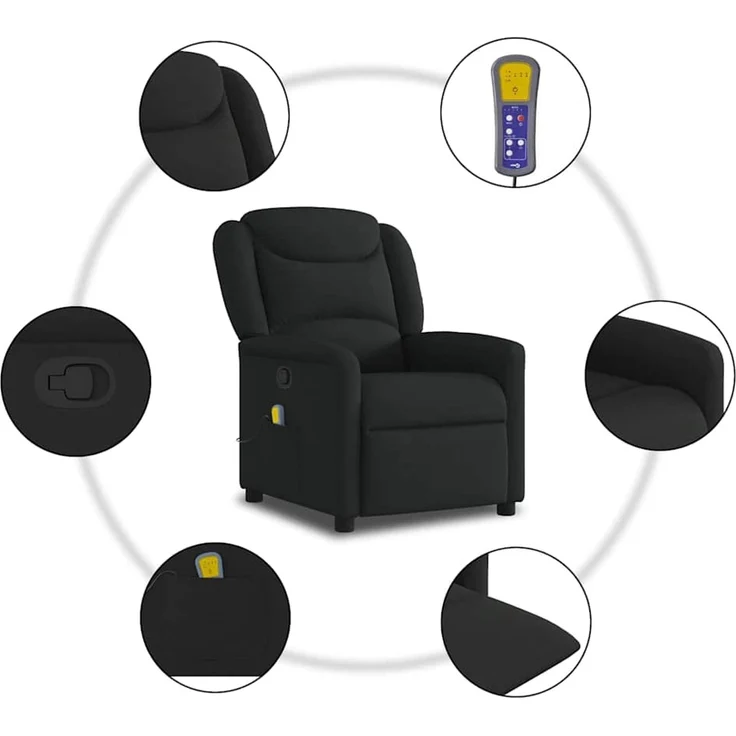 vidaXL Massagesessel Schwarz Stoff 4015608 – Bild 7