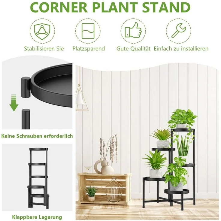 LMaxhome Blumenständer Pflanzenständer 5 Etagen Pflanzenregal Blumentreppe Metall für Hof (Bis zu 60lbs, 1 St, Modernes Pflanzenregal), Faltbares Eck-Hochregal für Pflanzen Balkon, Indoor, Garten – Bild 2