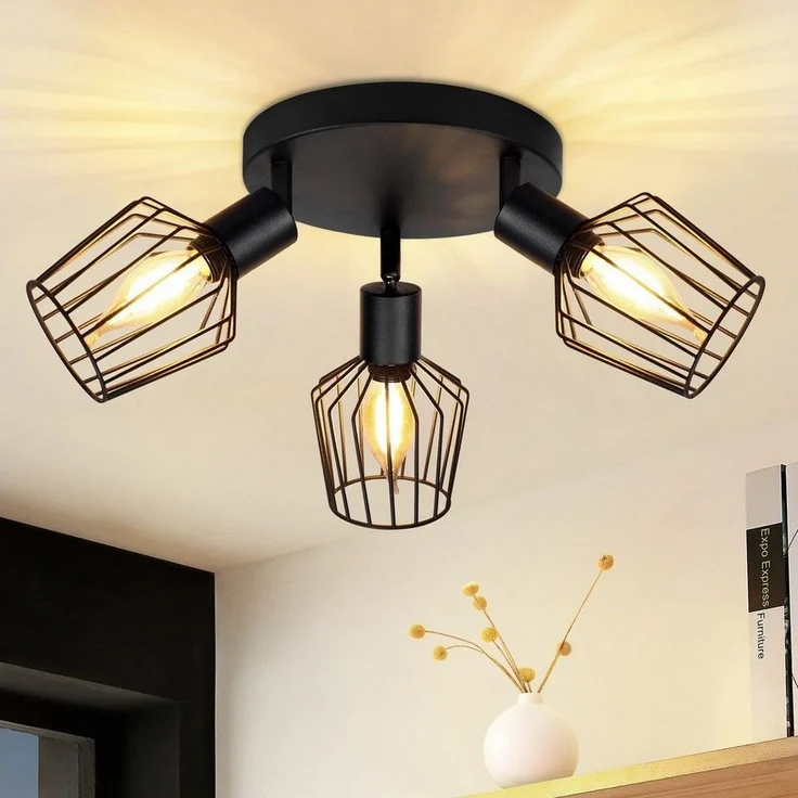 Nettlife Deckenstrahler Vintage Schwarz/Weiß 1/2/3/4/6 Flamming E14 industriell Wohnzimmer, Drehbar 350°, LED wechselbar, Flur Küchen Schlafzimmer – Bild 5