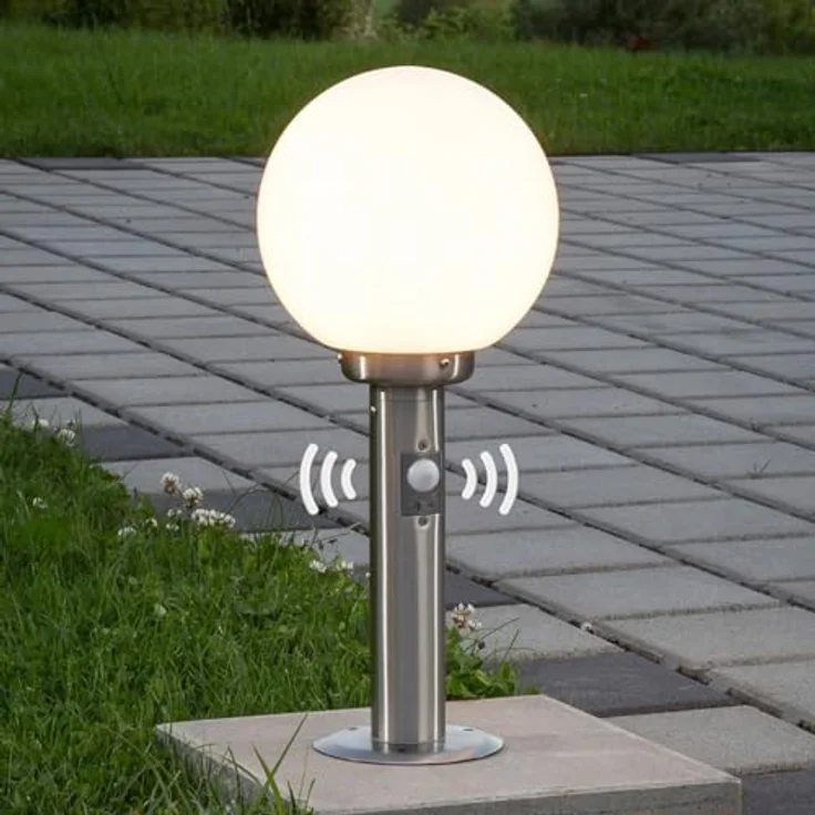 Lindby Edelstahl Sockelleuchte mit Bewegungsmelder, 45 cm, IP44, witterungsbeständig, E27 Fassung für LED Leuchtmittel – Bild 2