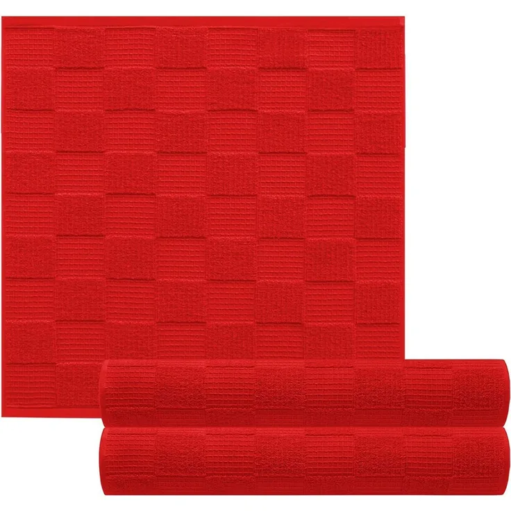 Lashuma Geschirrtuch Frottee, (Set, 3-tlg, 4er Set Küchenhandtücher 50x50 cm), Damen Geschirr Handtücher Frottee - Waffelpikee 50x50 cm rot