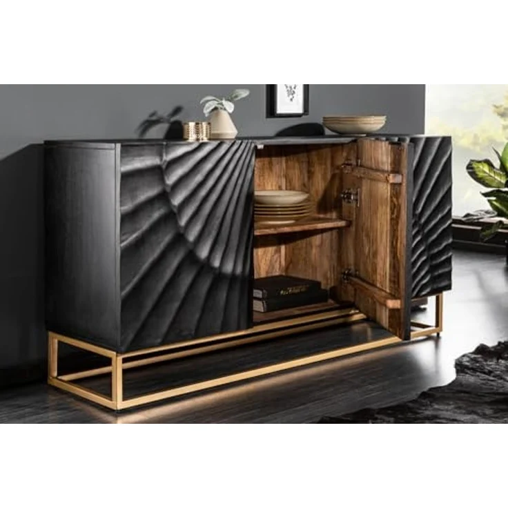 riess-ambiente Sideboard SCORPION 140cm schwarz / gold, Massivholz · Metall · Kommode · 3D Schnitzereien · Wohnzimmer – Bild 4