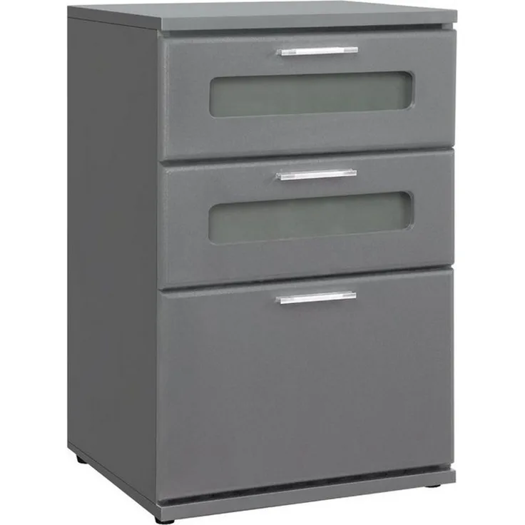 ML-DESIGN Beistelltisch Nachtkommode mit 3 Schubladen aus Holz, oberste mit Glaseinsatz (1-St), Nachtschrank Kommode Boxspringbett Grau für Schlafzimmer oder Büro