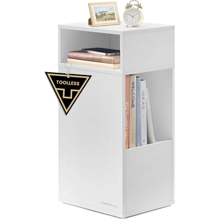 SONGMICS HOME Nachttisch, Toolless-Technologie, superschnelle werkzeuglose Montage, Nachtschrank, 2 offene Fächer, 1 Schublade, Beistelltisch, 30 x 25 x 59,4 cm, schneeweiß LET911WE01 – Bild 2