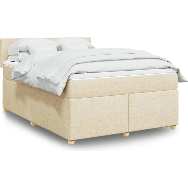 vidaXL Boxspringbett mit Matratze Creme 160x200 cm Stoff 3289029 – Bild 1