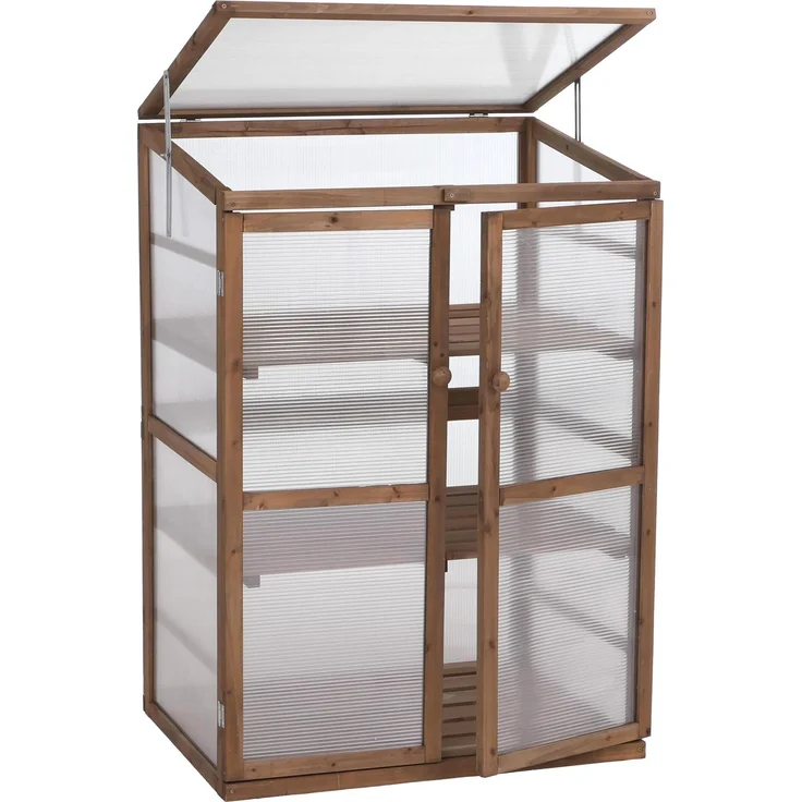 Gewächshaus HWC-Q13, Treibhaus Anzuchthaus Frühbeet Fenster verstellbar Holz FSC®-zertifiziert 110x76x57cm ~ dunkelbraun – Bild 9
