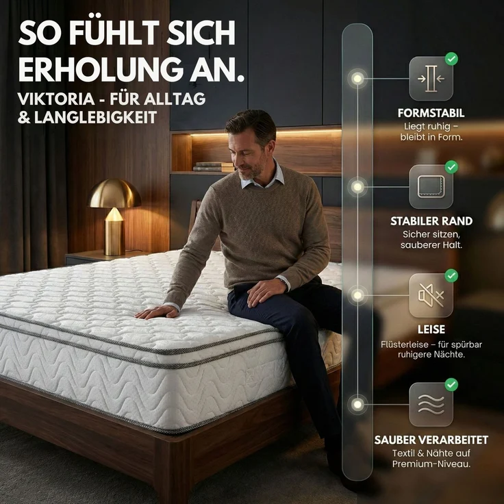 VIKTORIA Taschen Federkernmatratze 120x200 cm - Integrierter Topper; 25cm Höhe; H4, H3, H2 Misch-Härtegrad; 7 Zonen Matratze - Taschenfederkernmatratze mit hoher Punktelastizität – Bild 6