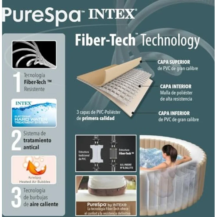 Intex Greywood Deluxe Purespa, Aufblasbares Spa für 6 Personen, grau, mit LED-Lichtern und Schutzhülle – Bild 6