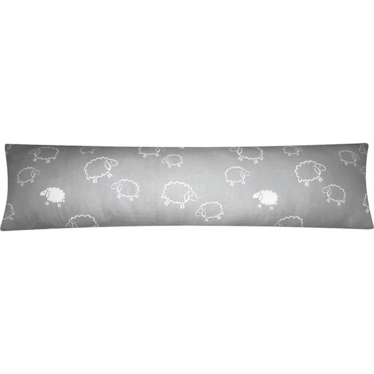 Heubergshop Seitenschläferkissenbezug, (1 Stück), 40x145cm Schafe Lämmer in Grau und Weiß 100% Baumwolle (99-7-B) – Bild 2