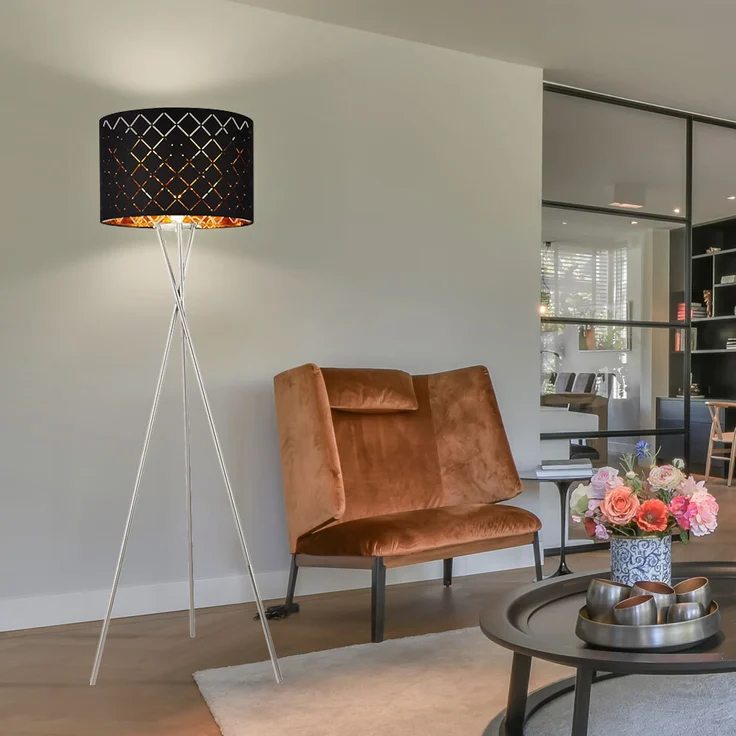 Stehleuchte, Textil, schwarz, gold, 3-Beinig, H 158 cm – Bild 3