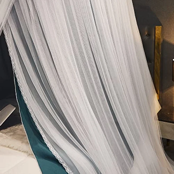Kertnic Luxuriöser Betthimmel für Mädchen und Erwachsene, groß, elegant, doppellagig, Bettvorhang, Baldachin, Vorhänge, runde Kuppel, Spitze, Prinzessinnen-Vordächer, Netz (Pfauenblau) – Bild 7