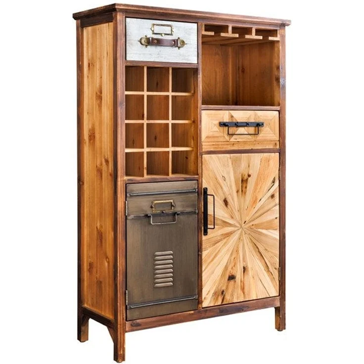riess-ambiente Barschrank ATELIER 120cm natur - Pinienholz, Metall-Vintage-Bar, Gläseraufhängung (Einzelartikel, 1-St) Authentischer Weinregal - ideal für Küche, Esszimmer oder Loft-Wohnung – Bild 2